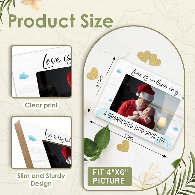 First Christmas Rainbow Baby Picture Frame - Gender Reveal Decorations and Baby Shower Gifts for New Mom Grandparent Pregnancy Announcement Newborn Nursery 4 X 6 Inch Grandparent Keepsake Frame - A19