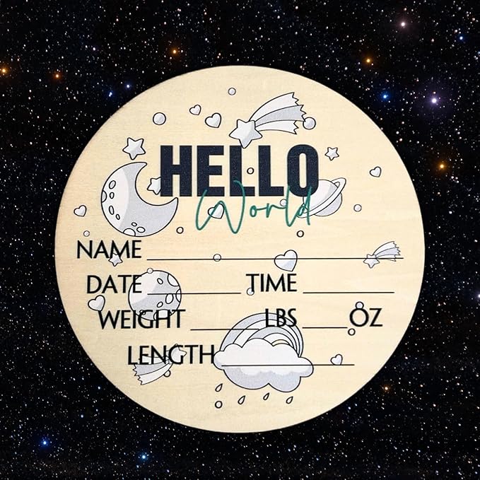 Hello World Newborn Sign 6" - Baby Announcement Sign for Hospital - Welcome Baby Sign - Announcement Board for New Baby - Birth Announcement Sign - Newborn Name Sign - Perfect for Baby Arrival (space 1)