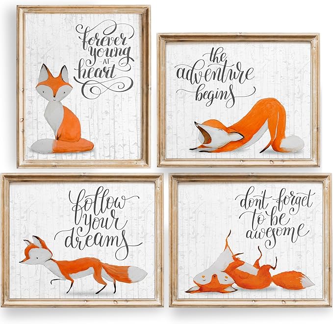 DREAM BIG PRINTABLES Fox Wall Art Prints (Set of 4) - Unframed - 8x10s | Whimsical, Rustic, Adorable | Nature, Animal Themed | Living Room, Bedroom, Nursery Room Decor for Animal Lovers