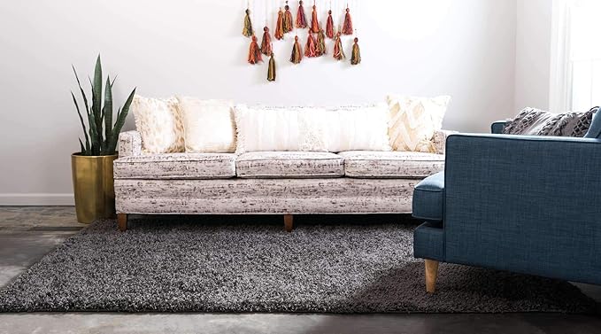 Unique Loom Solid Shag Collection Area Rug (10' x 13' 11" Rectangle, Graphite Gray)