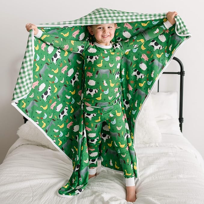 Little Sleepies Cloud Blanket, Soft Viscose from Bamboo Toddler & Baby Blanket for Boys & Girls, Lightweight, Perfect for Hot Sleepers, 50" x 50", Large (Green Farm Animals)