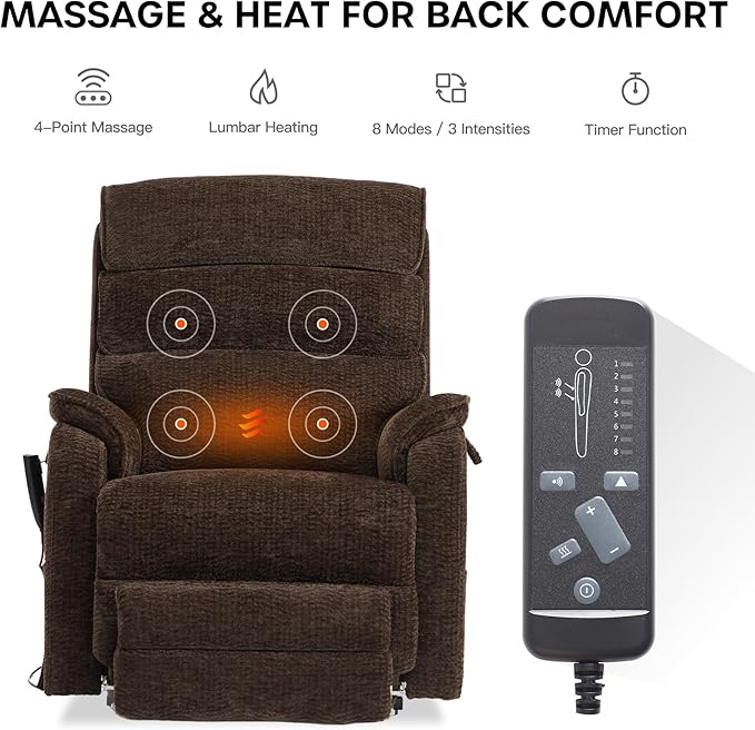 DYNOX 350 LBS Tall Man Power Dual Motor Lift Recliners Chairs for Elderly Lay Flat Lift Chair with Infinite Positions, Heat & Massage, Supports(9198L,Chenille,Brown)