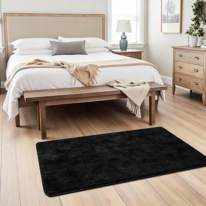 Chicrug 2x4 Minimalist Washable Runner Rugs for Bedroom Hallway, Modern Soft Memory Foam Rug for Kids Nursery, Throw Small Runner Carpet for Dorm Kitchen Bedside Entryway Decor, Black