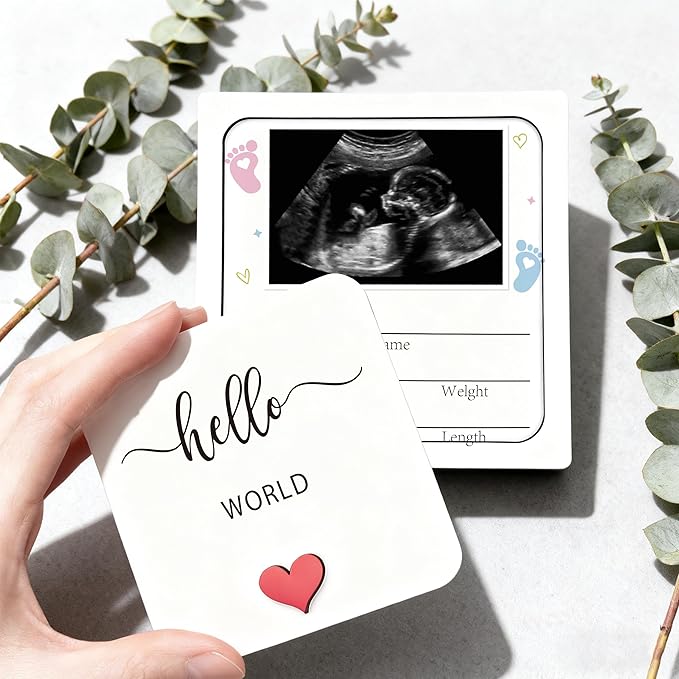 Pregnancy Announcement Ultrasound Picture Frame, Hello World Newborn Sign, Birth Announcement Ultrasound Photo Frame Wooden Surprise Box, Pregnancy Reveal to Grandparents, Friends, Auntie, Uncle