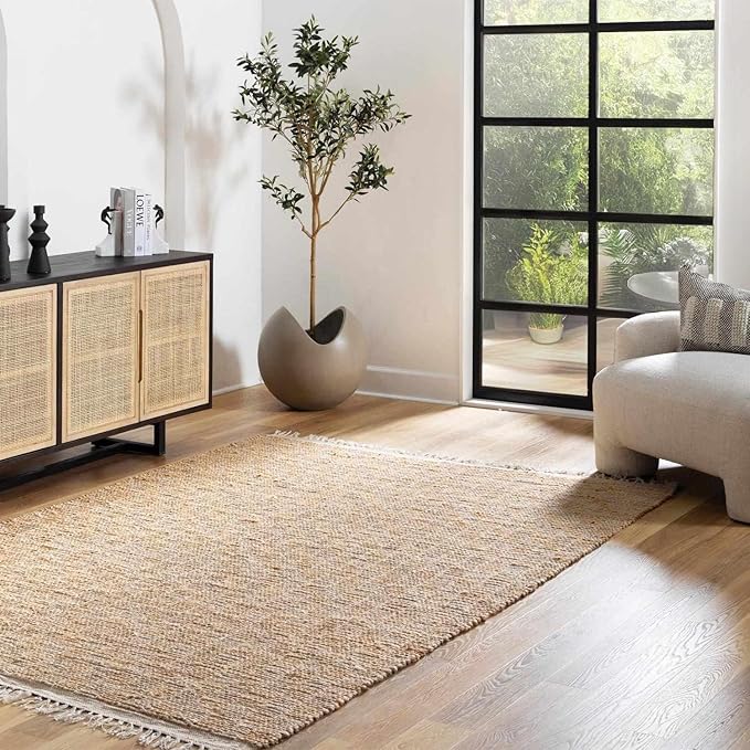 BoutiqueRugs Ionut Modern Jute Neutral Color Oversized Area Rug - Bohemian Sea Grass Natural Fiber Geometric Carpet for Living Room, Bedroom - Rattan - Brown, Beige, Cream - 18" Sample