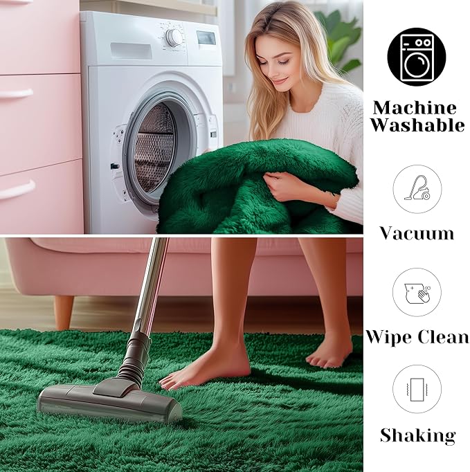 ONASAR Dark Green Area Rugs for Living Room Bedroom, 5x8 Fluffy Shaggy Large Rug, Indoor Washable Ultra Soft Plush Floor Carpets for Kids Boys Girls Teen Dorm Nursery Playroom Home Decor Aesthetic