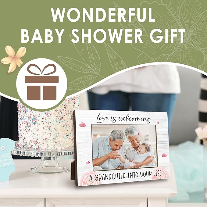 First Christmas Rainbow Baby Picture Frame - Gender Reveal Decorations and Baby Shower Gifts for New Mom Grandparent Pregnancy Announcement Newborn Nursery 4 X 6 Inch Grandparent Keepsake Frame - A20