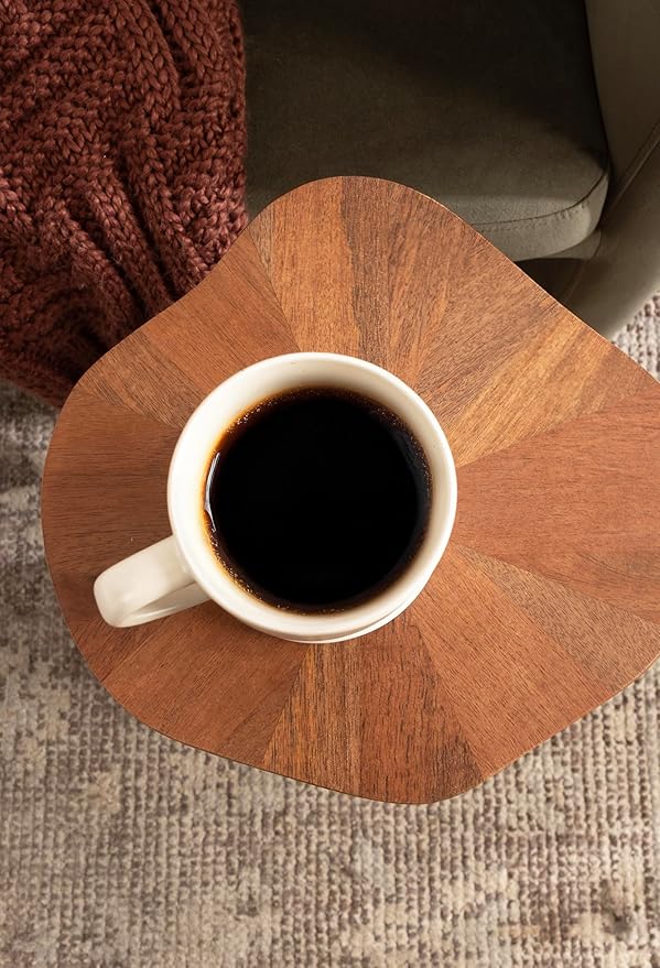 Kate and Laurel Kanna Modern Pieced Mango Wood Round Drink Table, 11 x 11 x 24, Walnut Brown, Mid-Century Scalloped Wooden Mini Side Table for Use as Indoor Plant Stand or Living Room Decor Accent