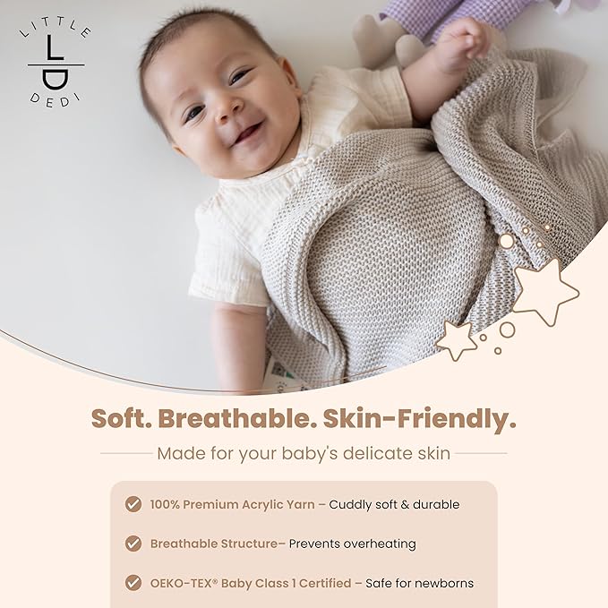 Soft Baby Knitted Blanket - Soft Toddler, Crib, Stroller Blanket - Neutral Swaddle and Receiving Blanket for Newborns, 31 x 39 in, Stone