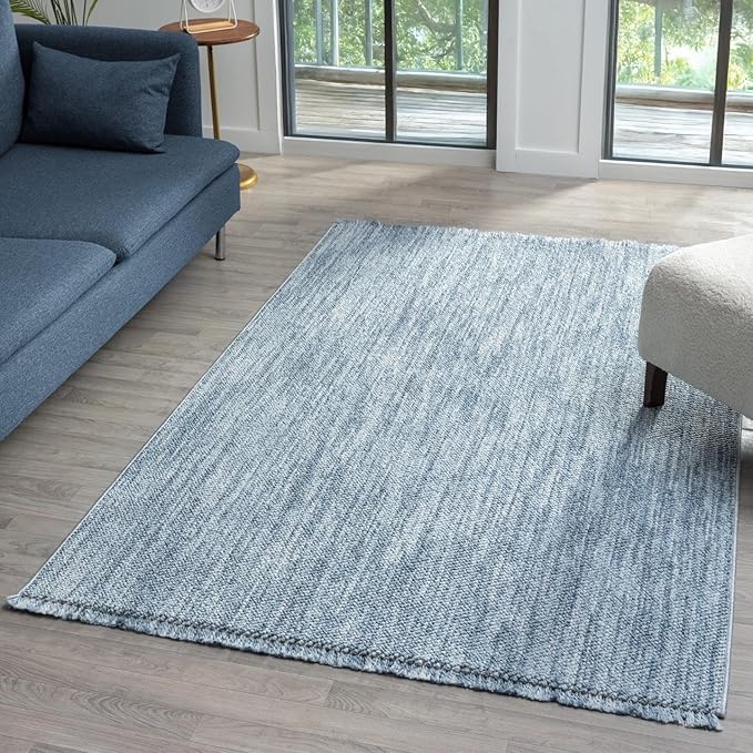 LUXE WEAVERS Solid Machine Woven Blue 8x10 Area Rug, Indoor Stain-Resistant Carpet