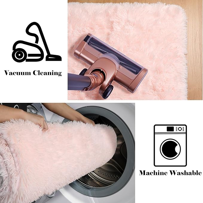 ONASAR Pink Area Rugs for Living Room Girls Bedroom, 5x8 Washable Fluffy Bedside Throw Rug, Soft Cute Plush Shaggy Indoor Floor Carpet for Nursery Kids Boys Teen Dorm Office Home Decor Aesthetic
