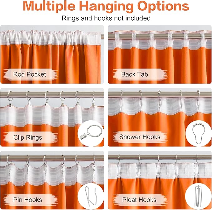 Back Tab Curtains 96 Inches Long for Living Room Darkening Blackout Curtains Rod Pocket (Orange,52 by 96 Inch,2 Panels)
