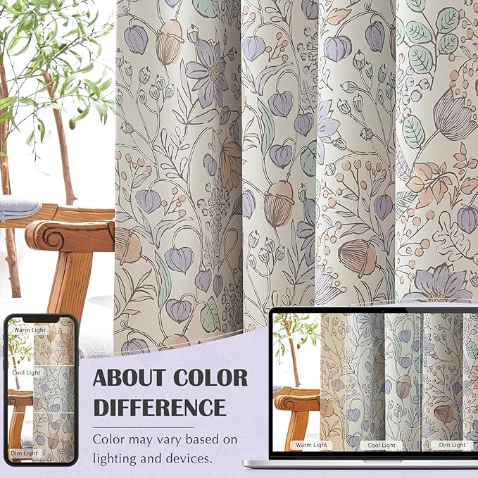 jinchan Nursery Curtains 95% Blackout Purple Floral Curtains for Girls Room, 63 Inch Length Farmhouse Drapes for Bedroom Living Room Darkening Window Treatment Grommet Top Set of 2 Panels