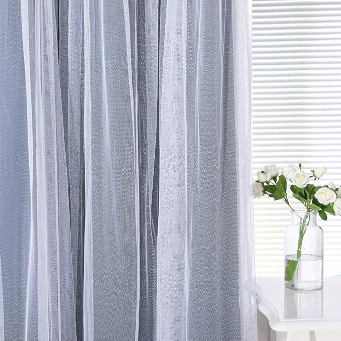 PONY DANCE Navy Blue Double Layer Blackout Curtains Room Divider Darkening Grommet Curtain with Sheer Overlay for Glass Door/Living Room/Nursery/Girls Kids Bedroom (Set of 2,70x63 inch with Tiebacks)
