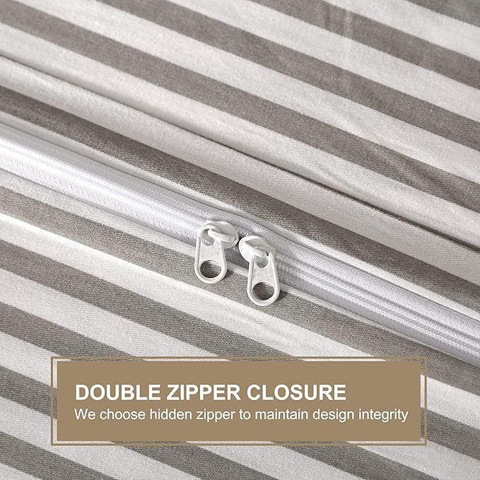JELLYMONI 100% Natural Cotton 3pcs Striped Duvet Cover Sets,White Duvet Cover with Grey Stripes Pattern Printed Comforter Cover,with Zipper Closure & Corner Ties(Cal King Size)