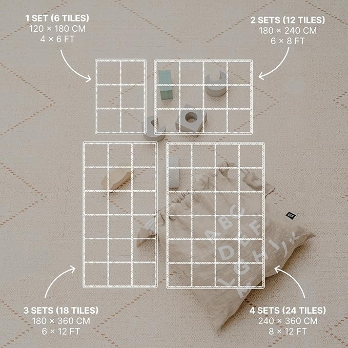 Toddlekind Playmat - Premium Foam Playmat, 4 x 6 feet, 6 Tile Extra Thick Foam Floor Puzzle Mat for Babies/Toddlers Stylish, Non-Toxic, Odorless. Perfect for Tummy Time & Play. 0m+ (Off White)