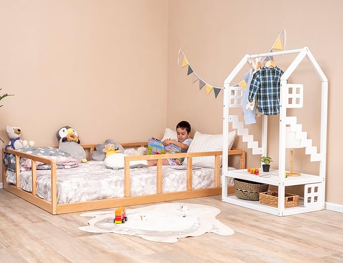 BUSY WOOD Montessori Bed for Toddlers - Toddler Floor Bed Twin - Twin Bed Rails for Toddlers - Montessori Floor Bed Toddler - Scandinavian Bed Frame - Platform Bed - Toddler Bed Frame (Model 10)