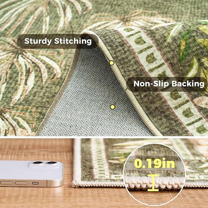 jinchan Jungle 5x7 Green Animals Print Living Room Rug, Machine Washable Soft Ultra-Thin Non-Slip Area Rug Throw Christmas Carpet for Bedroom Kids Playroom Dining Room Courtyard (5'x7', Green)