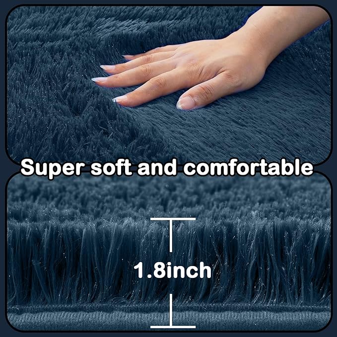 Shag Rug 9x12 for Living Room: Large Area Rug 9 X 12 Navy Blue for Living Room - Soft Plush Blue Rugs Modern Shaggy Fuzzy Floor Carpet (Navy Blue/9 by 12 Feet)