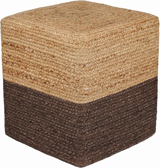 REDEARTH · Cube Pouf Foot Stool Ottoman - Jute Braided Pouffe Poof Accent Sitting Footrest for The Living Room, Bedroom, Nursery, Patio, Lounge & Other Rooms (14.5”X14.5”X16”; Natural Acorn)