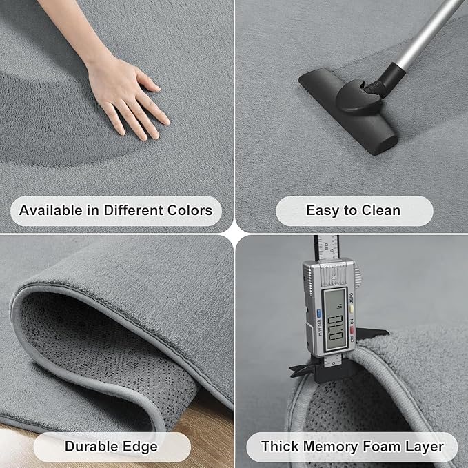 Amearea Modern Area Rugs for Bedroom Living Room, 4x6 Feet Grey Thickened Memory Foam Rug, Fluffy Indoor Washable Rugs Non Slip Minimalist Carpet for Kids Boys Girls Dorm Nursery Room Decor