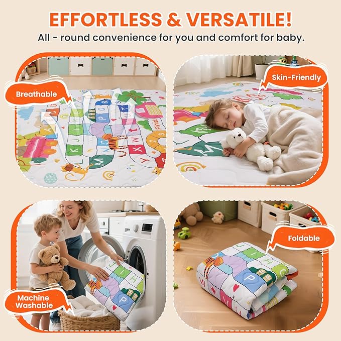 Baby Play Mat for Floor,50x50 Inch Soft Padding Crawling Mat, Foldable and Machine Washable, Thick for Babies & Toddlers,Animal School