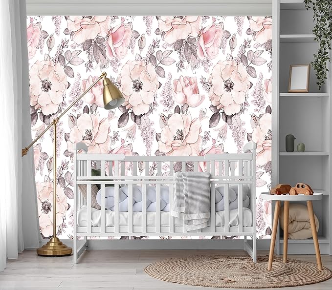 XMPMBM-Pink Flower backsplash Large Decorative Wallpaper Peony Floral Bedroom Bathroom Wall Mural- W 132" X H 92"（93 Square Foot）