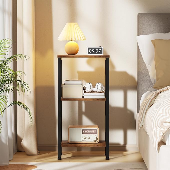 Tall Side Table Set of 2, Small Bedside Table, Accent Table Stand for Home Decor, Tall End Table for Living Room, Small Entryway Table, Office Printer Stand, Rustic Brown