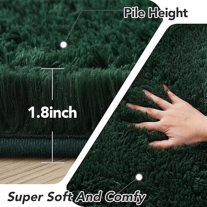 CAIYUECS Dark Green Round Rug for Bedroom: 4x4Feet Soft and Fluffy Area Rug for Living Room- Circle Fuzzy Bedroom Rug- Oval Furry Plush Rug for Kids Room, Nursery (4ft, Dark Green)