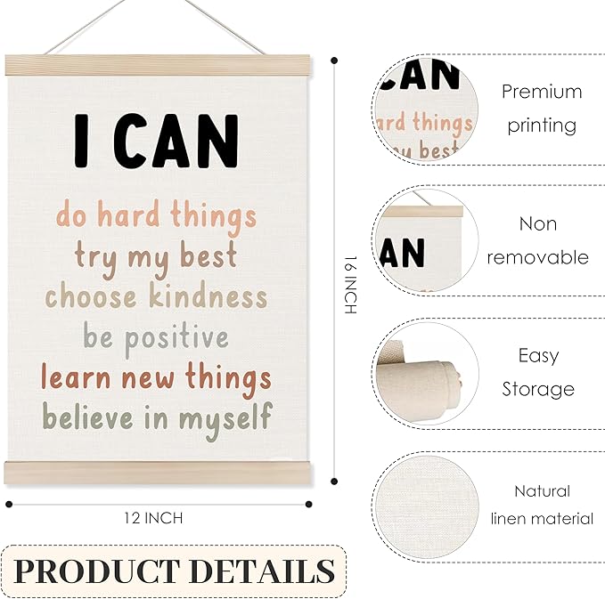 Koesus Inspirational Classroom Wall Art Poster Hanger Frame 12x16 Inch Set of 3, Motivational Canvas Pictures Prints Framed Wall Decor for Classroom Kids Room Playroom, Positive Affirmations for Kids
