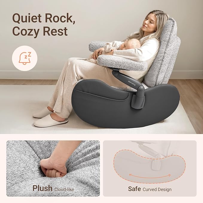 MAMAZING Nursery Rocking Chair Glider with Ottoman for Breastfeeding, Upholstered Nursing Chair with Removable Cover for Mom and Baby, Reading Chair for Bedroom, Living Room(Black/Grey)