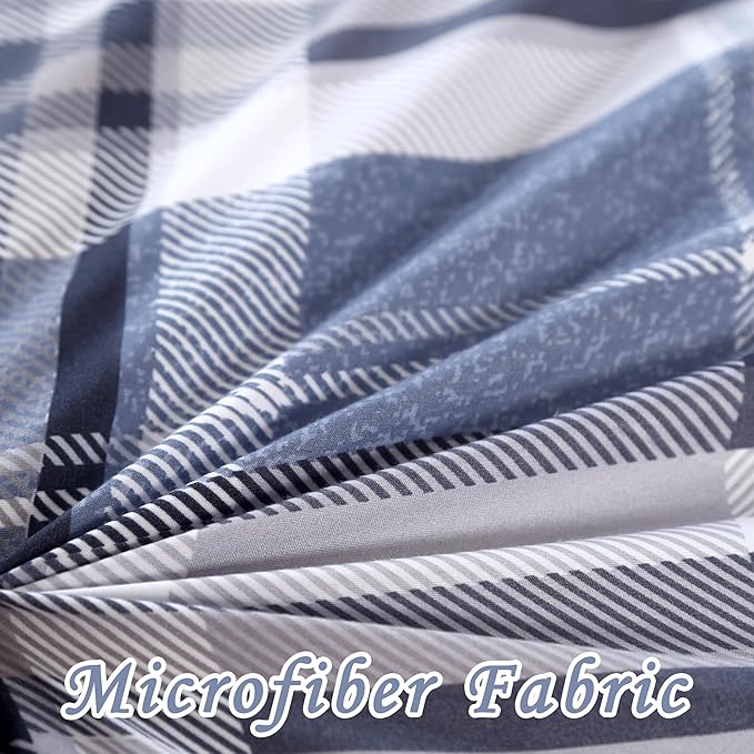 MAG 3pcs Gingham Duvet Cover Twin,Striped Duvet Cover Set,Modern Duvet Cover Set,Checkered Bedding Set,Geometric Plaid Duvet Cover,Super Soft Micrifiber (Blue, Twin)