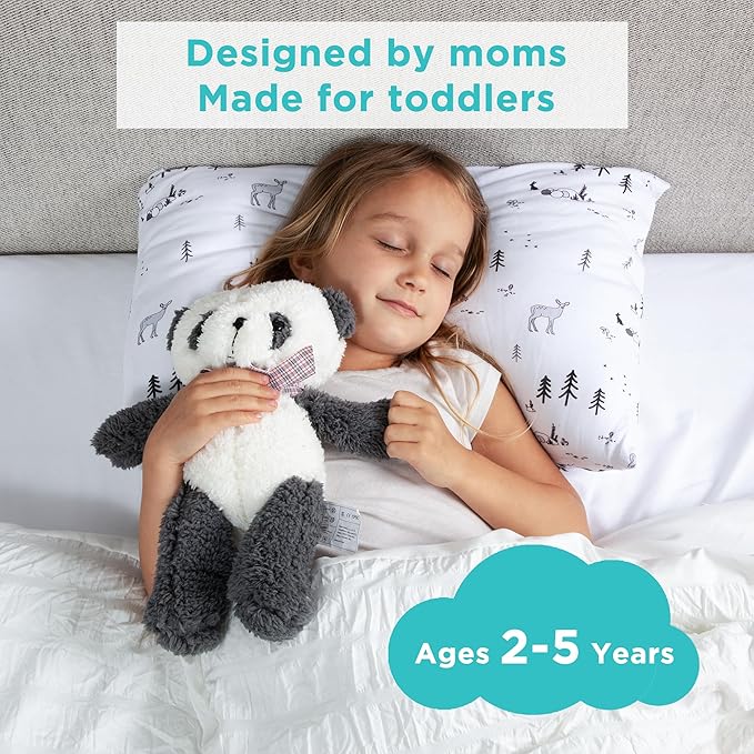 LittleHippo Toddler Pillow (13x18) with Viscose Derived from Bamboo Pillowcase - Hypoallergenic Toddler Pillow for Sleeping, Kids Pillow, Travel Pillows, Mini Pillow, Toddler Bed Pillow (Woodland)