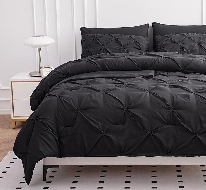 LANE LINEN Comforter Set, 7 Piece Bed in a Bag, Soft Bedding Sets, Pintuck Comforter Set, Full Size Bed Comforter with Sheets, Pillowcases & Shams - Grey