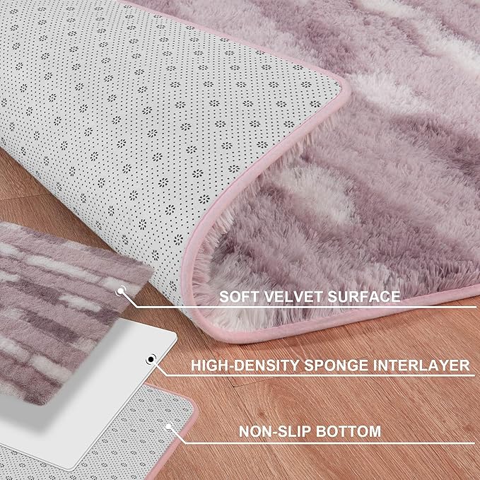 Meralax Abstract Pink Area Rugs for Living Room Bedroom Girls, 4x6 Feet Soft Fluffy Shaggy Bedside Rug, Indoor Floor Plush Carpet for Kids Girls, Dorms, Nursery Rooms, Home Decor Aesthetic
