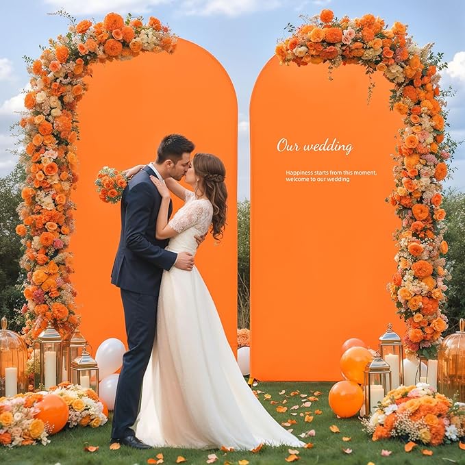 6FT Orange Arch Backdrop Cover, Spandex Fitted Wedding Arch Stand Covers Round Top Chiara Backdrop Cover for Thanksgiving Birthday Party Ceremony Banquet Decoration