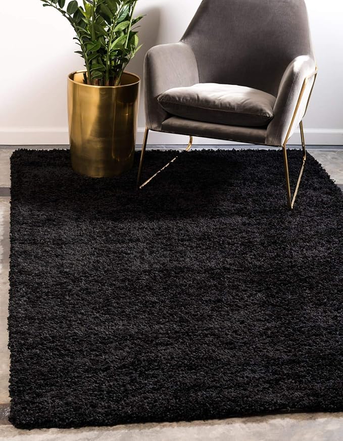 Unique Loom Solid Shag Collection Area Rug (9' x 12' Rectangle, Jet Black)