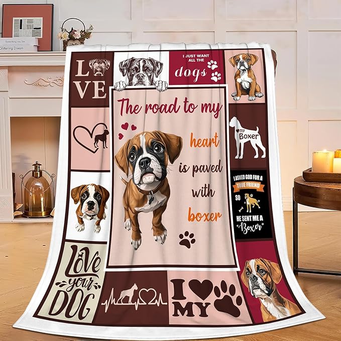 Boxer Blanket Cute Puppy Decor Throw Blanket Super Soft Flannel Lightweight Fluffy Plush Cozy Fuzzy Fleece Blanket Gifts for Dog Lover Girl Boys Woman Man Kids Adults for Bed Sofa Couch 60"X80"