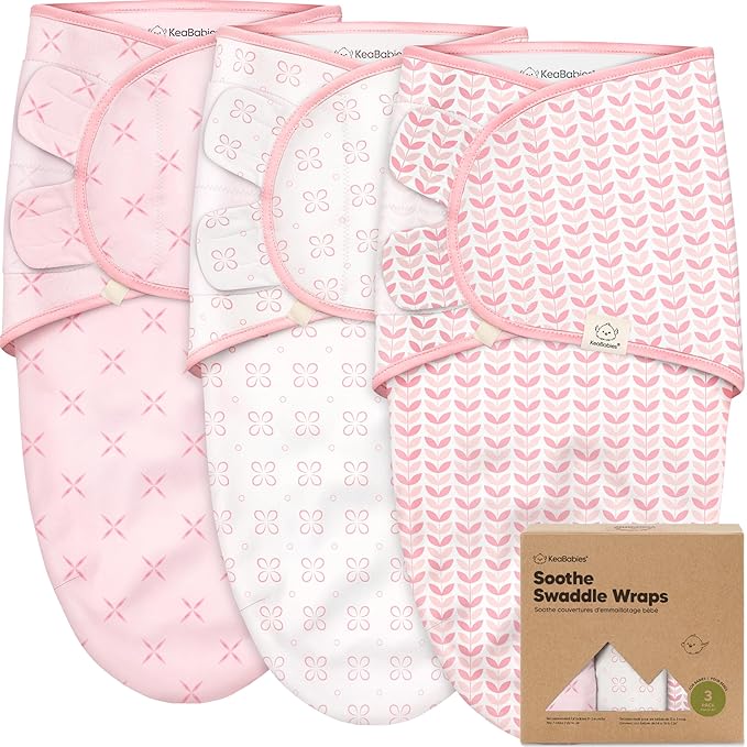 3-Pack Organic Baby Swaddle Sleep Sacks - Swaddles for Newborns, Infant 3-6 Months, Baby Girls, Boys, Soft & Snug Newborn Sleep Sack, Nursery Swaddling Blankets (Blossom, L)