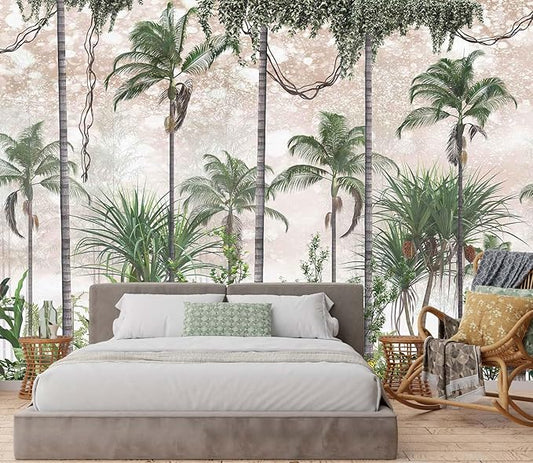 Tropical Forest Landscape Wallpaper Palm Tree Large Art Wall Mural for Bedroom Livingroom (Not Self-Adhesive)