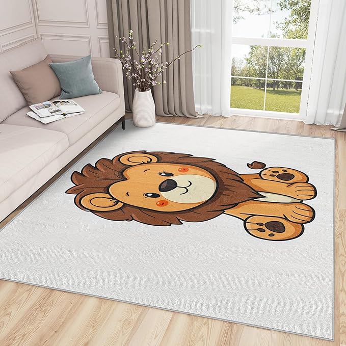Lion Rug for Nursery - 2x3 Rug - Lion Rug - Cute Cartoon Zoo Animal Area Rug - Kids Baby Nursery Rugs - Kawaii Safari Playroom Carpet - Home Decor