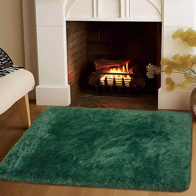 Fluffy Lightweight 2x3 Feet, Blackish Green Under Desk Rug, Upgrade Anti-Skid Rectangular Rug for Boys Room