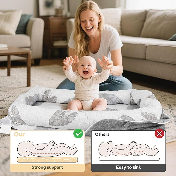 Baby Lounger & Nest for Newborn 0-24 Months, Baby Nest Supervised Breathable Cotton for Newborn, Newborn Essentials Gifts, Breathable Portable Infant Lounnger for Travel and Home(Crown)