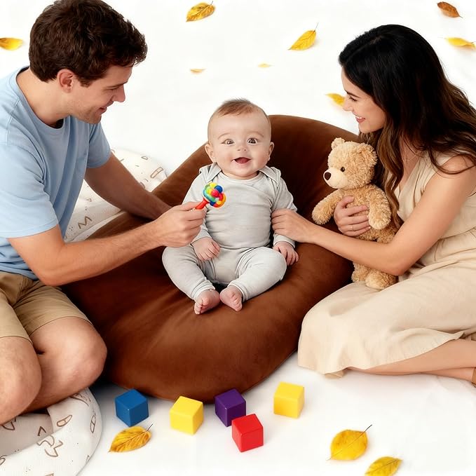 Baby Lounger 0-24 Months 100% Cotton-Snuggle Cozy Me Lounger,Soft & Breathable Tummy Time Mat for Newborn Infant Play Mat,Babies Essentials Gifts,Coffee(Lounger Cover Included)