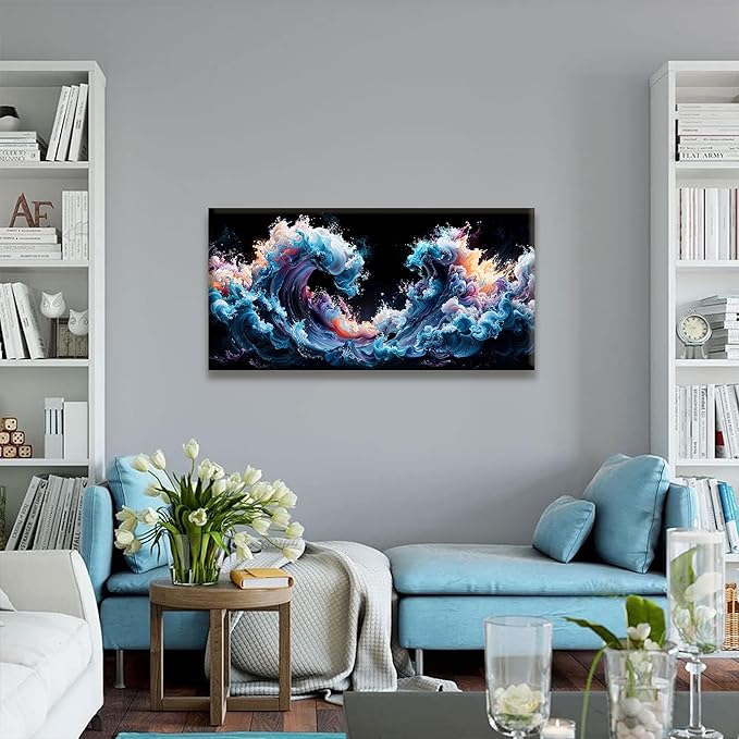 QSQ Abstract Wall Art Colorful Waves Canvas Art Wall Decor Artwork Abstract Wall Decor Modern Minimalist Canvas Painting Bathroom Picture For Bedroom Office Home Wall Decoration 20" X 40"