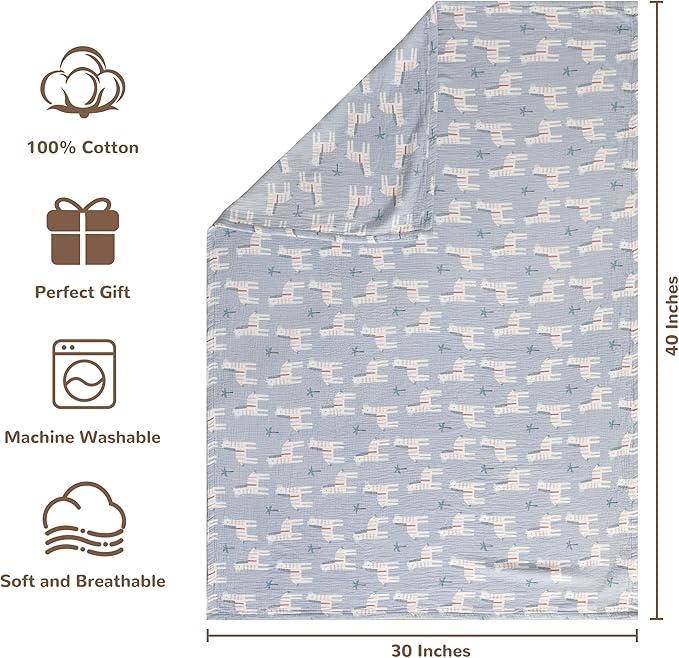 NTBAY 4 Layer Muslin Cotton Toddler Blanket, 30x40 Soft and Breathable Receiving for Newborns and Infants, Perfect for Crib, Stroller, Travel, Lightweight Nursery Blanket, Palm and Zebra
