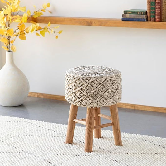 Mark&Day Pouf Ottoman, Huittinen Cream Round Pouf Foot Rest Furniture Piece for Living Room, Bedroom and Boho Home Decor (20"x14"x14")