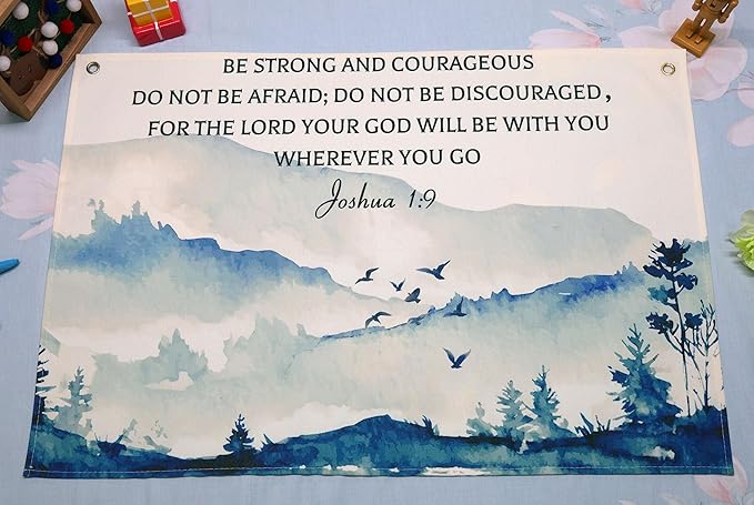 Christian Bible Verse Scripture Rectangular Banner Flag Sign Wall Decor Gift for Baby Boy Girl Kid,Nursery Bedroom Reading Room Decor-Be Strong and Courageous-Baby,Shower Birthday Christmas Gift