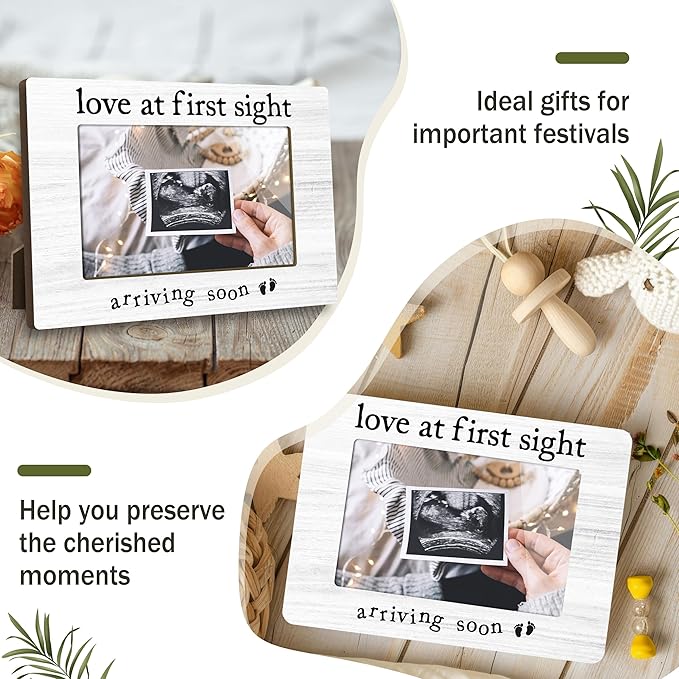 First Christmas Love at First Sight Baby Picture Frame - Gender Reveal Decorations and Baby Shower Gifts for New Mom Grandparent Pregnancy Announcement Newborn Nursery 4 X 6 Inch Picture Frame - A04