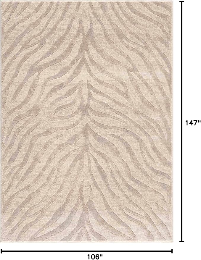 Hauteloom Manteca Animal Zebra Print Area Rug for Living Room Bedroom Dining Room - Distressed Faded Style - Cream, White, Beige, Gray - 8'10" x 12'3"